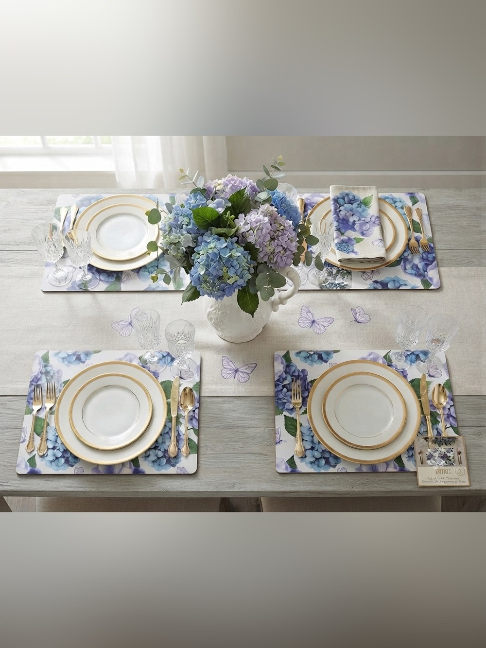 Badgley Mischka Blue & Purple Hydrangea Cork Placemats